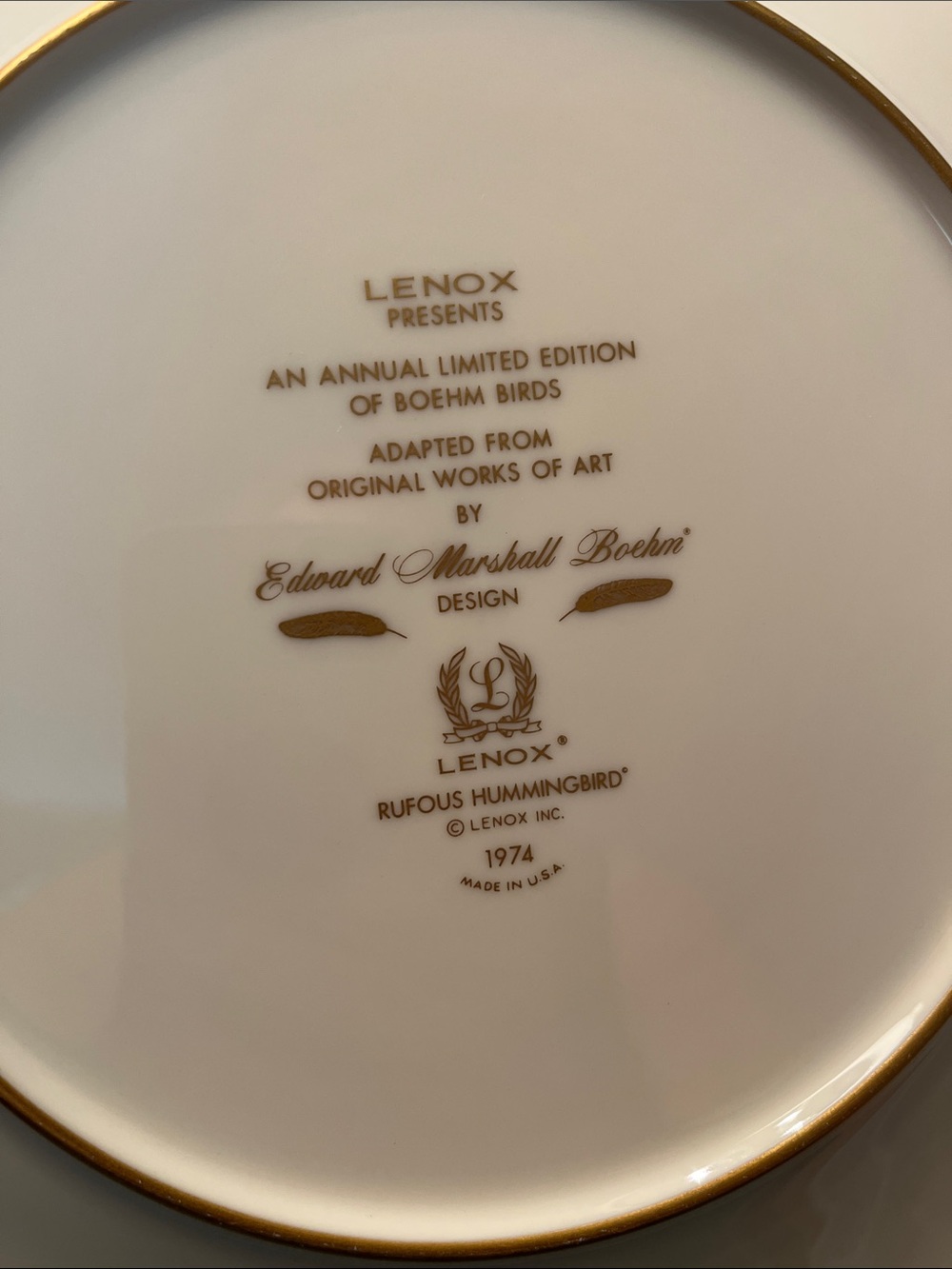 Lenox White and Gold Decorative Plate with Pink Floral Hummingbirds - Picture 6 of 9